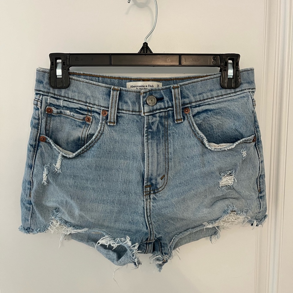 Abercrombie & Fitch Blue Jean Shorts Mid Rise The Mom Short